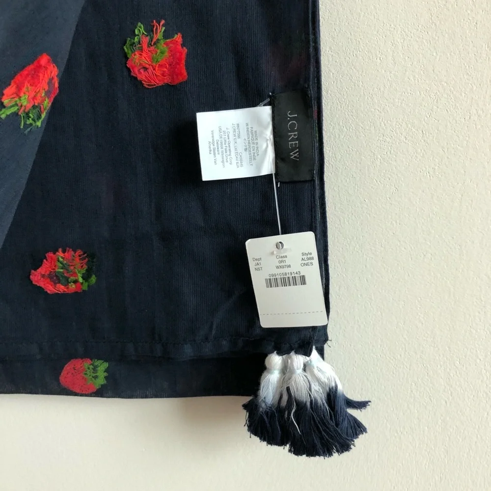 J.Crew Cotton Scarf W/ Embroiled Strawberries